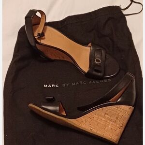 Marc by Marc Jacobs Black and Tan Wedge Sandals